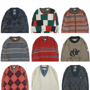 古着vintage纯色羊毛开衫V领大码日本毛衣针织男女情侣学院外套2