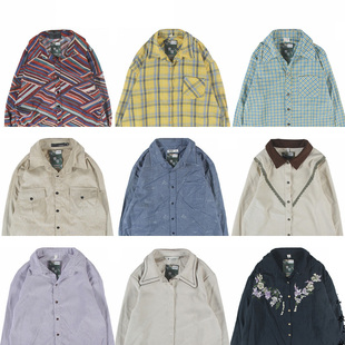 古着vintage复古纯色日系文艺条纹春秋冬宽松灯芯绒长袖 男女2 衬衫