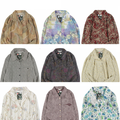 古着vintage复古英伦夏威夷女日本宽松巴洛克碎花长袖油画花衬衫8