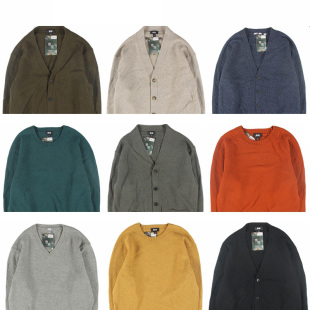 古着vintage优家纯色羊毛开衫V领大码毛衣针织男女情侣学院外套8