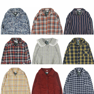 古着vintage复古孤品宽松纯色文艺条纹衬衣格子衬衫日系秋冬男女5