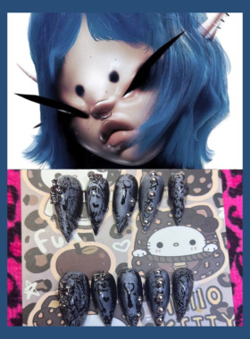 XG灵感穿孔短龙龙甲穿戴清透转印蓝紫色辣妹日韩亚文化Y3K风