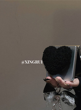 日韩ins黑色爱心充棉支架适用华为pocket2/s折叠屏手机壳小米mixflip全包三星Galaxyzflip6/5磨砂女p50pocket