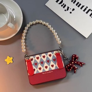 韩风爱心菱格适用华为pura X阔折叠屏手机壳purex珍珠手提链purax小折叠屏女可爱pura x保护壳皮纹pura x皮质