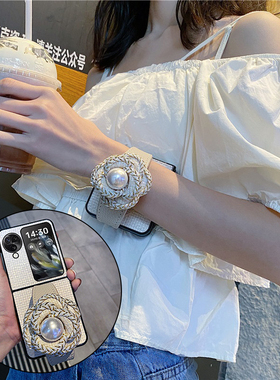 山茶花手腕带适用荣耀magicvflip2手机壳华为purax阔折叠razr50/60折叠屏findn3flip三星zflip6/7小米mixflip