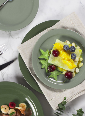 西餐牛排盘子家用菜盘创意森系绿色大平盘陶瓷蛋糕点心甜点碟子