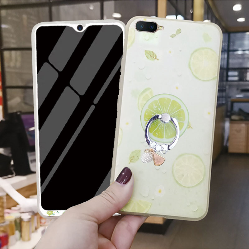 OPPOR15X钢化膜彩膜 夏天K1夏日柠檬R15X后指纹手机壳套装卡通屏12-02新券