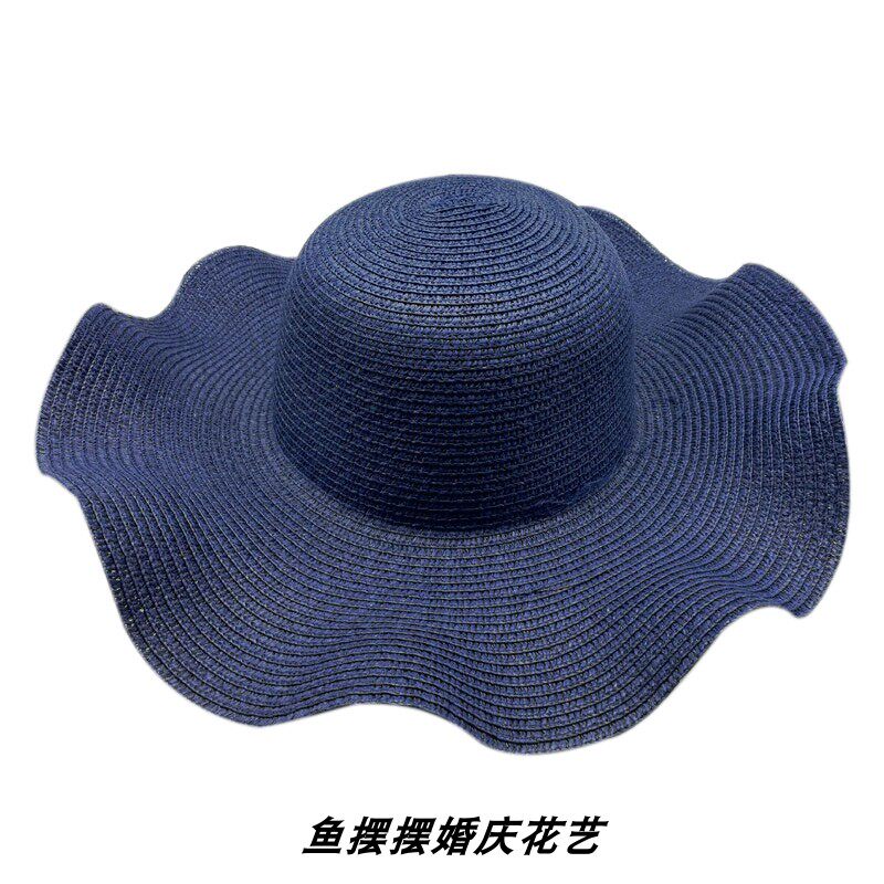 光板大波浪帽檐帽 DIY花环手作材料韩式海滩出游纸草草花草帽裸帽