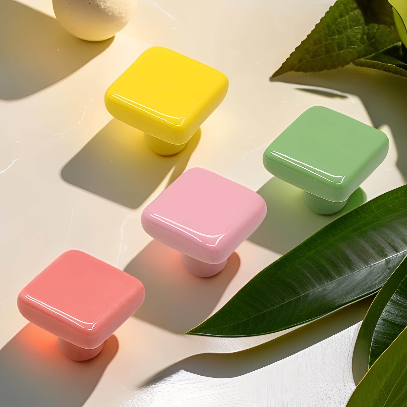 正方形彩色陶瓷柜门拉手简约风格橱柜衣柜抽屉单孔手柄把手1816