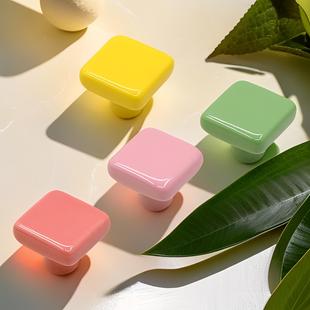 正方形彩色陶瓷柜门拉手简约风格橱柜衣柜抽屉单孔手柄把手1816