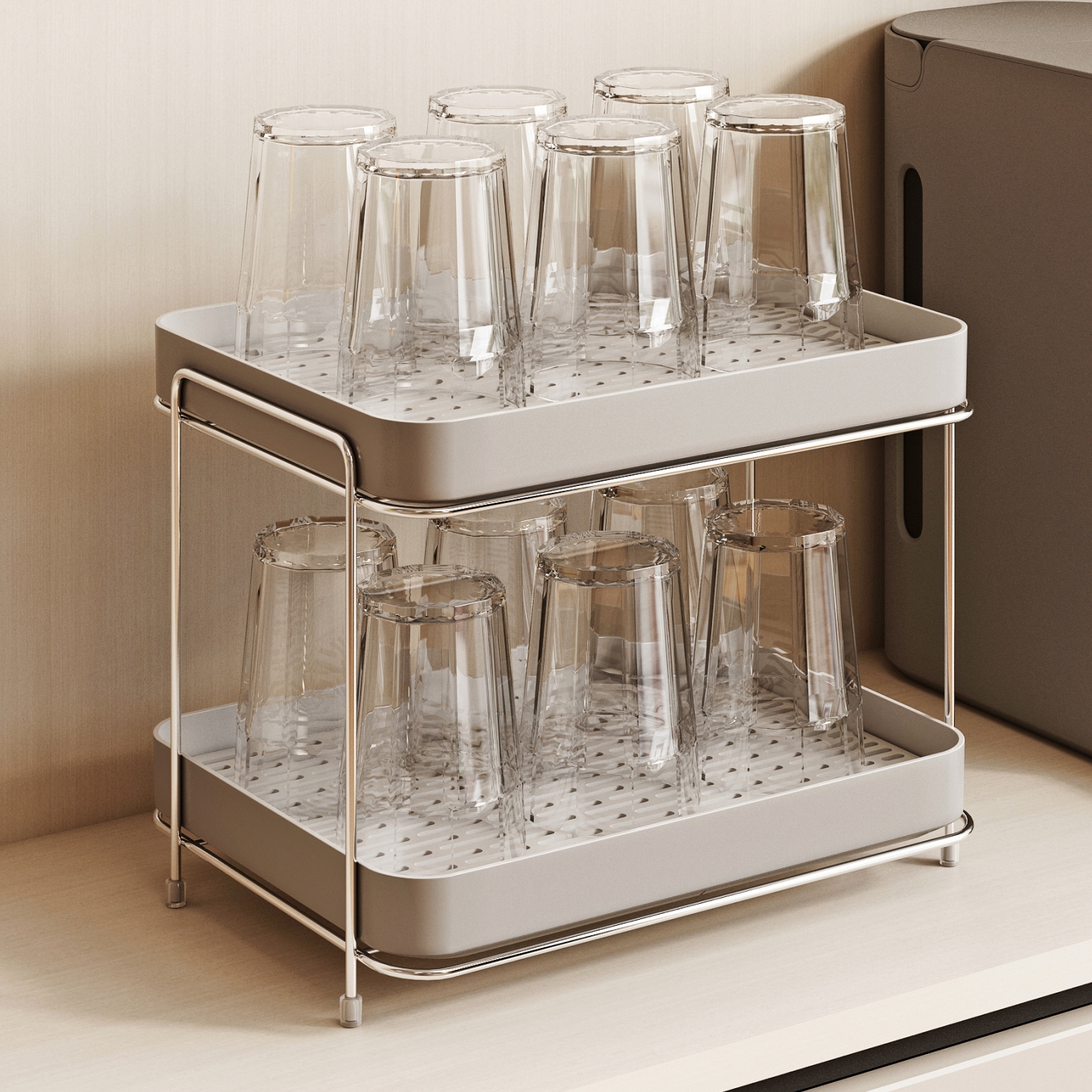 双层沥水托盘杯架杯子收纳置物架