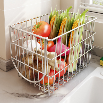 304不锈钢厨房蔬菜置物架家用台桌面手提菜篮子水果收纳筐沥水篮