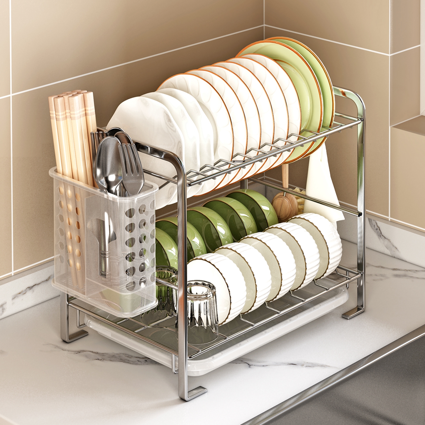 碗架沥水架双层小型碗碟置物架