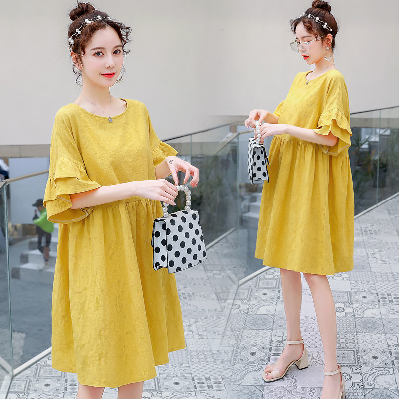 孕妇夏装连衣裙短袖中长款2020新款孕妇裙子纯棉孕妈夏天上衣大码