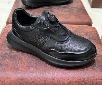 LionTotem撤柜真皮休闲皮鞋男鳄鱼皮拼接旅游皮鞋厚轻底运动鞋