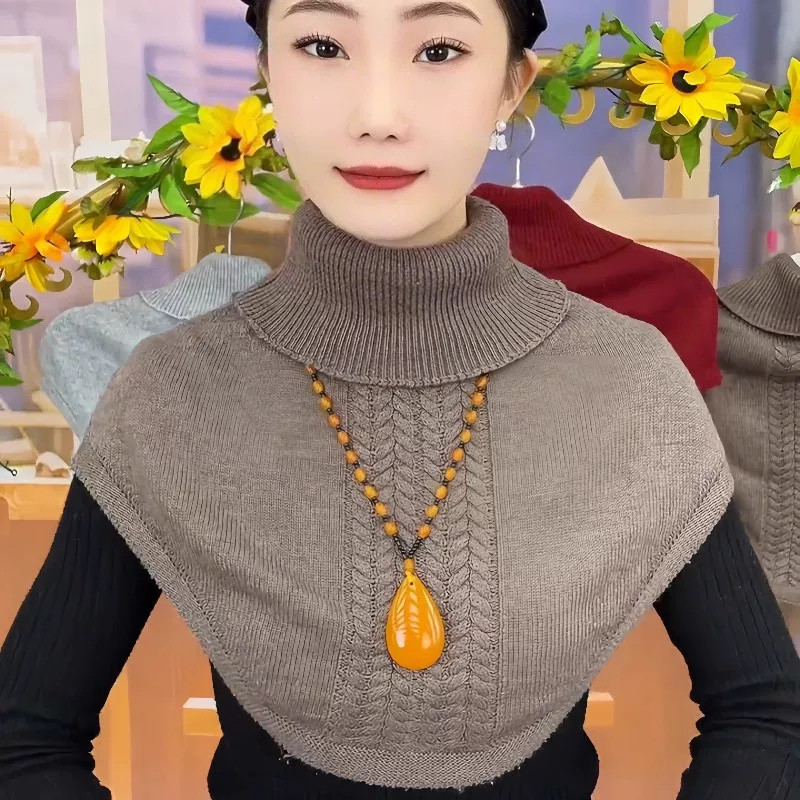 秋冬保暖棕色高领护颈假领女款