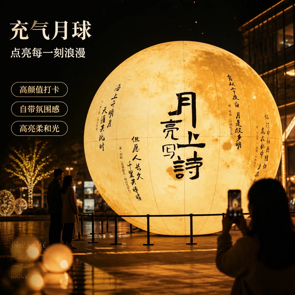 充气中秋节月球气模宇航员气膜PVC悬挂灯光发光玉兔月兔月亮定制