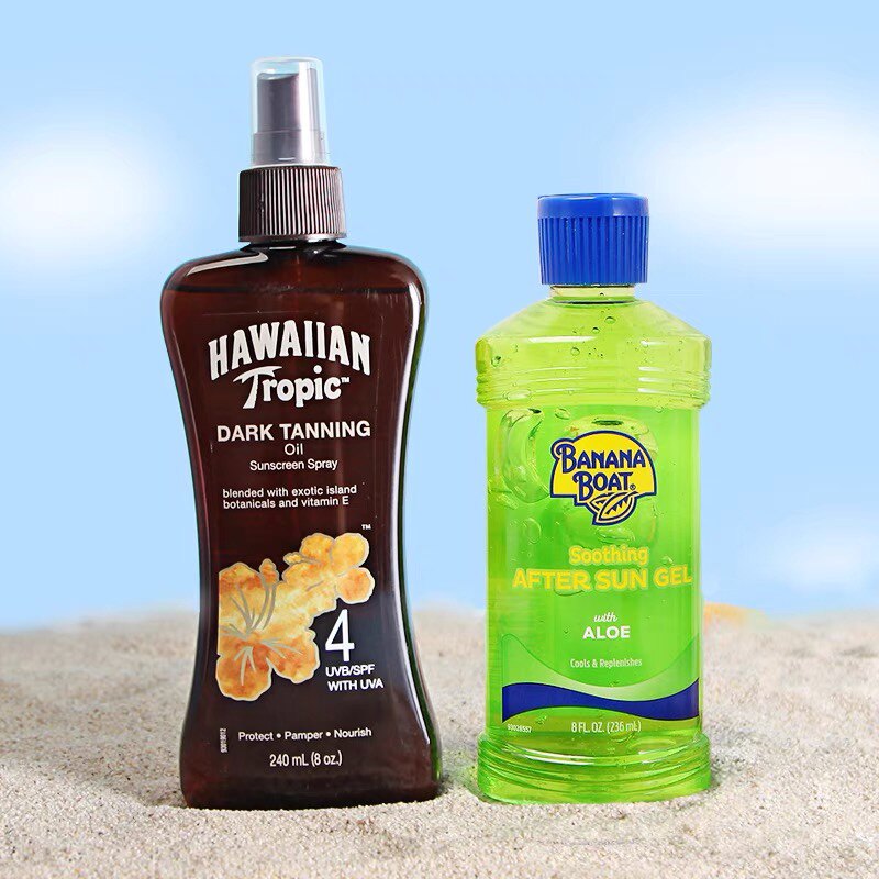 套装美国夏威夷深古铜美黑室外助晒油SPF4喷雾+晒后修复芦荟凝胶