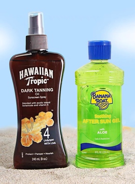 套装美国夏威夷深古铜美黑室外助晒油SPF4喷雾+晒后修复芦荟凝胶