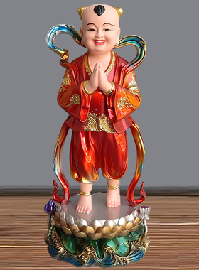 新款善财童子龙女金童玉女神像观音菩萨左右童男童女神像树脂摆件