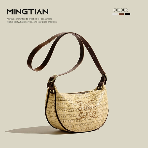 Плетеная соломенная небольшая сумка, сумка через плечо, коллекция 2023