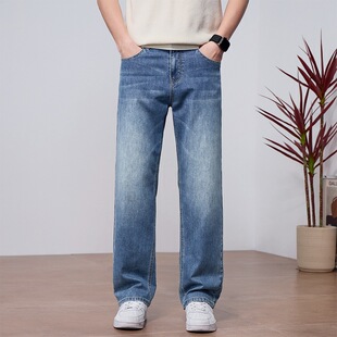 春夏轻商务弹力牛仔裤 男宽松直筒休闲长裤 40码 1302A