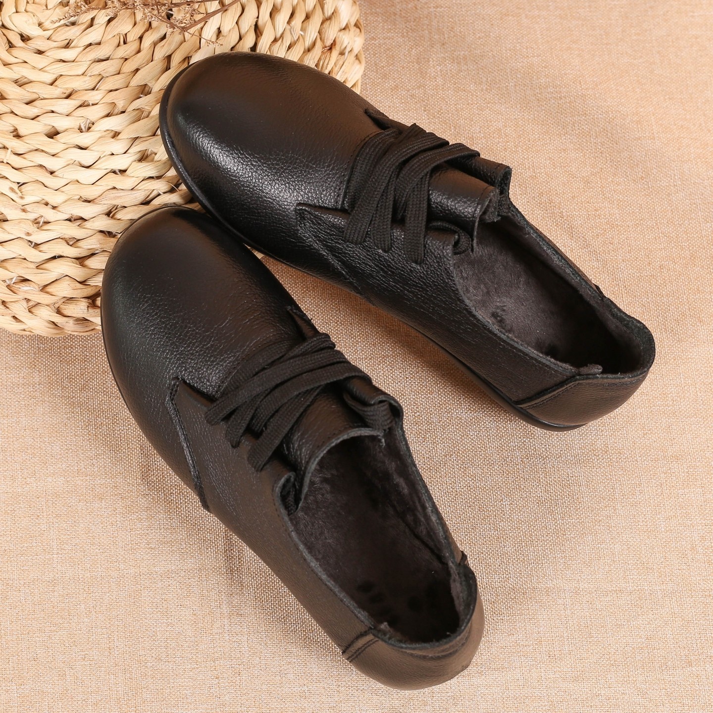 43码头层牛皮加绒棉鞋平底中老年妈妈鞋圆头舒适软底真皮工作单鞋,女鞋,深口单鞋,淘宝优惠券,粉丝福利购,淘宝优惠卷