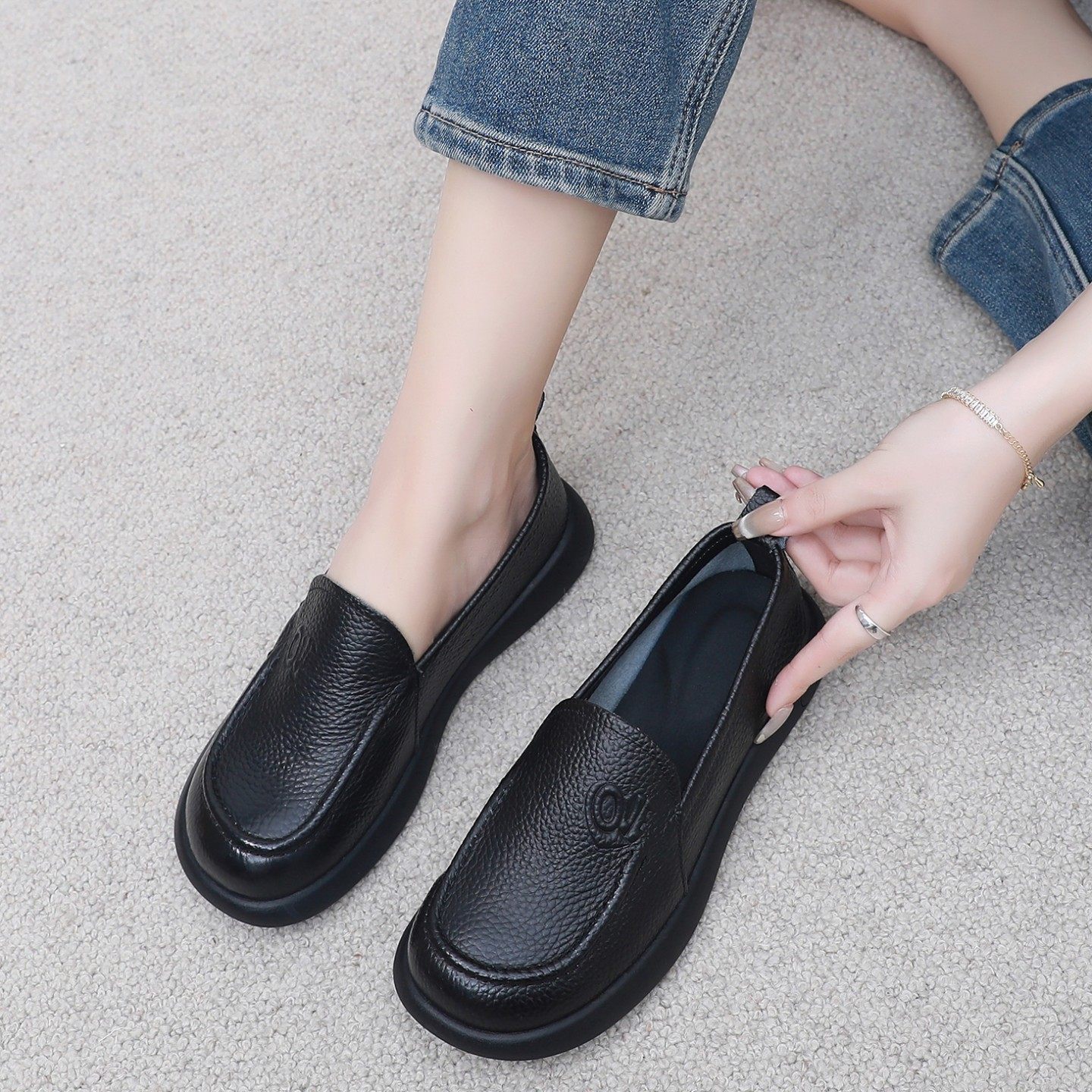 真皮软底舒适豆豆鞋女平底春秋妈妈鞋女皮鞋复古圆头套脚奶奶单鞋,女鞋,深口单鞋,淘宝优惠券,粉丝福利购,淘宝优惠卷