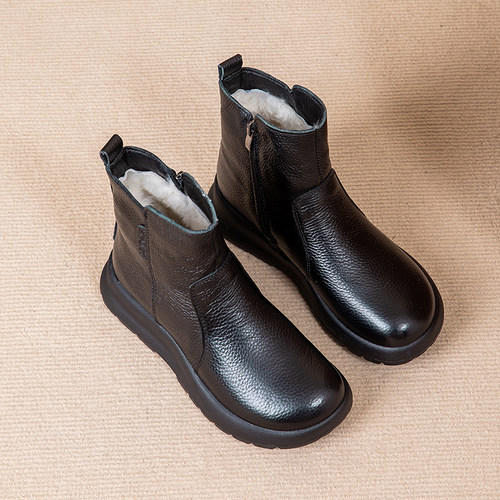 真皮厚底羊毛保暖女靴妈妈棉靴