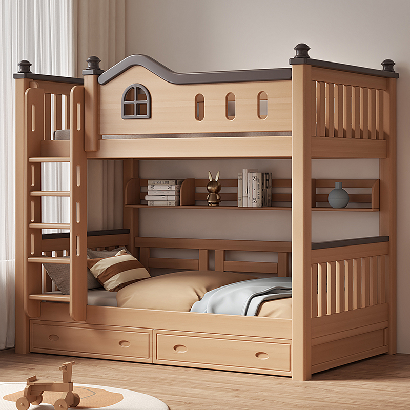 榉木上下铺同宽平行床全实木儿童高低子母床姐弟双层床两层上下床