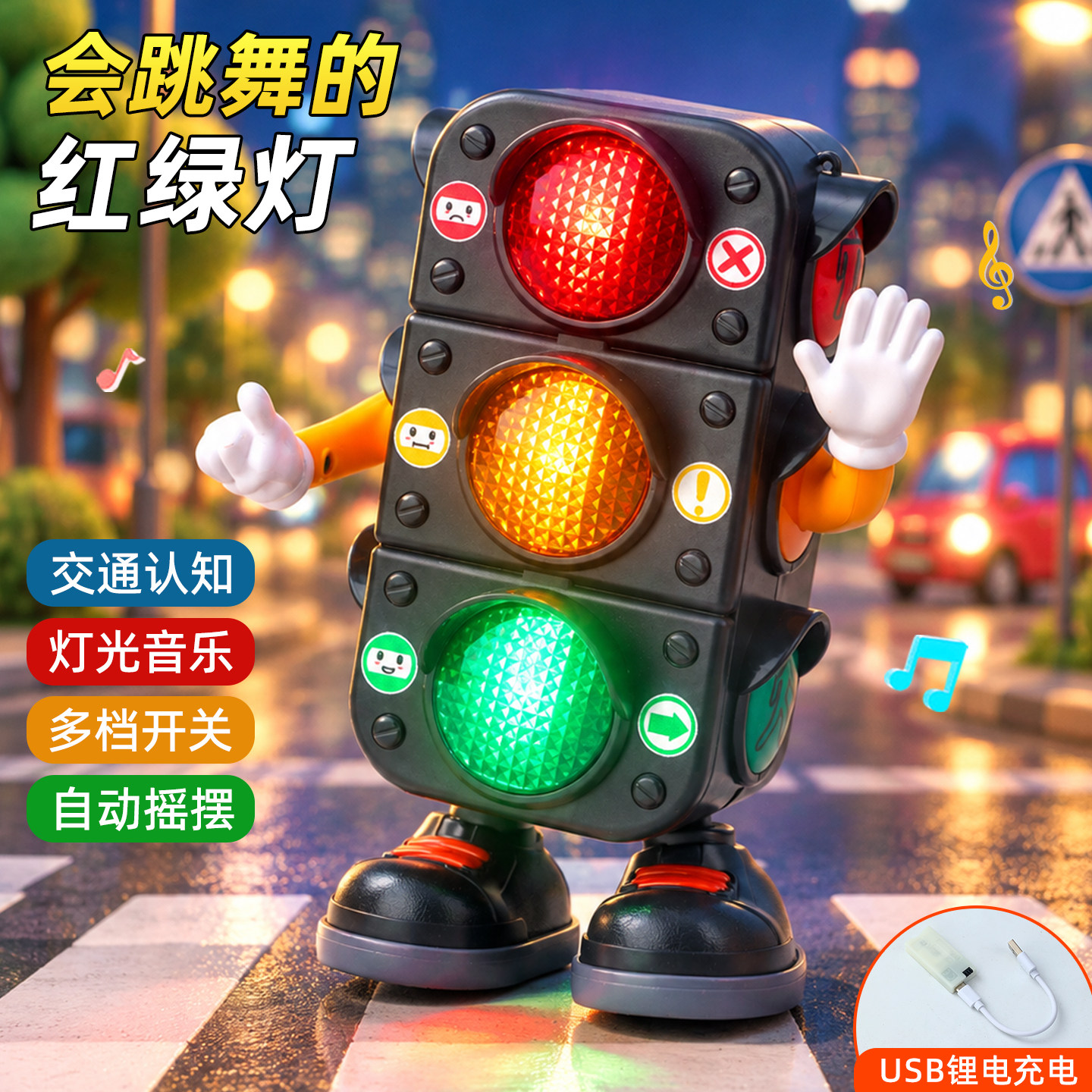 会唱歌跳舞的红绿灯电动玩具2026新款婴幼儿声光交通信号灯机器人