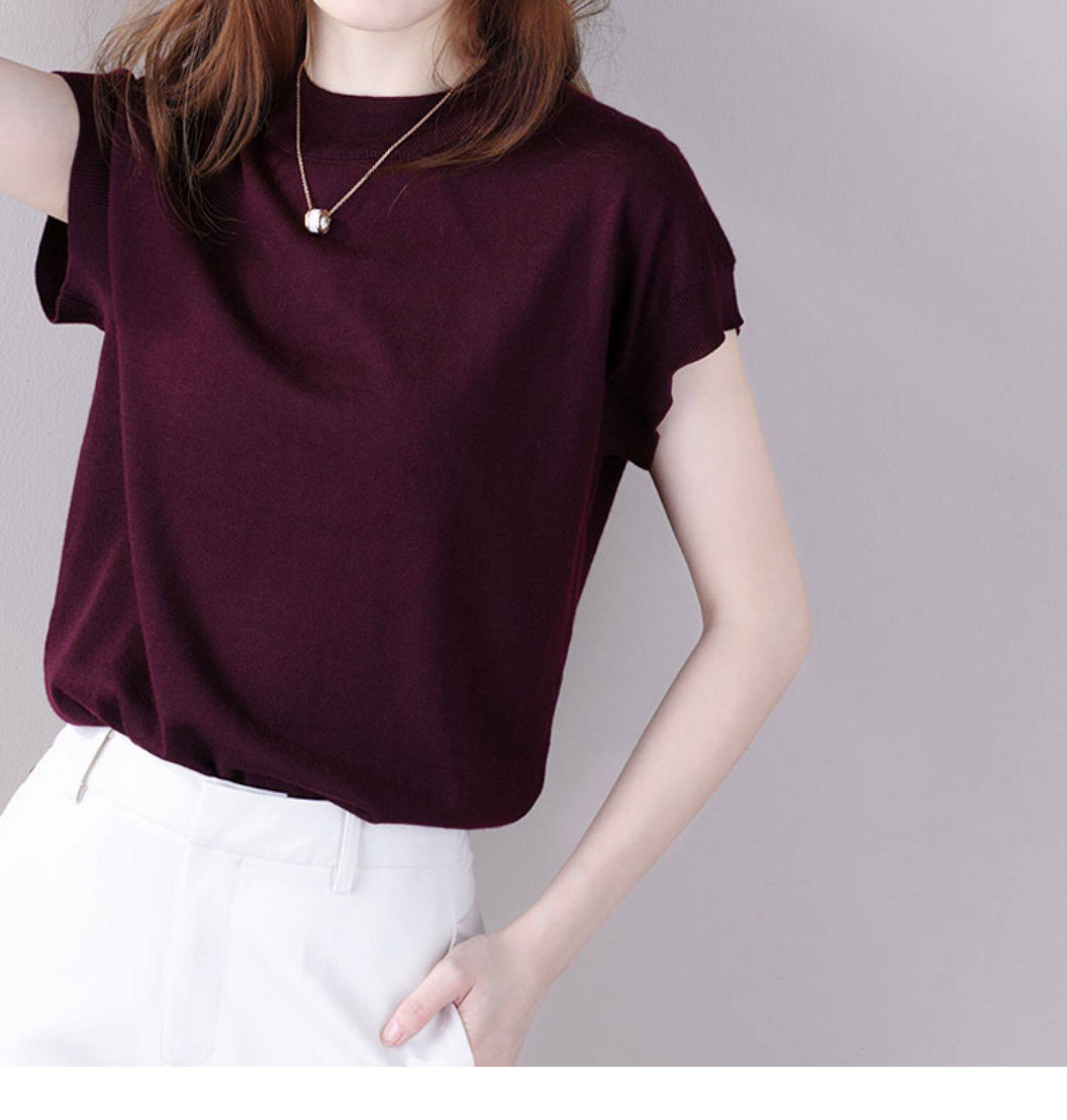 FOREIGN TRADE EXPORTS JAPANESE FIRST-LINE BRAND DISCOUNTS WOMENS CLOTHING CLEARANCE LEAKAGE KOREAN COMMUTER ROUND NECK PULLOVER SHORT SLEEVE T-SHIRT
