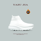 舒服薄绒 宽鞋 头秋冬厚底轻便套筒无鞋 带一脚蹬袜子鞋 男女高帮