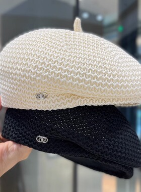 日本设计师定型压褶贝雷帽子女百搭显脸小春夏季牛奶丝透气画家帽