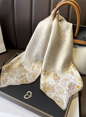 欧美风气质时尚小丝巾真丝方巾70cm百搭潮流小领巾花型繁多丝巾