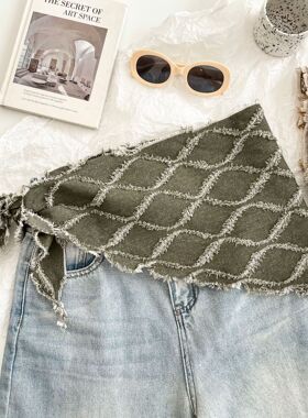 丝巾新款扎染方格立体肌理感包头巾发带装饰领巾小披肩三角巾系腰