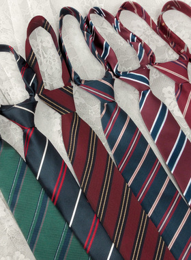 韩式条纹原创手打领带jk学院风棕色绿色长款校供dk衬衫男女配饰潮