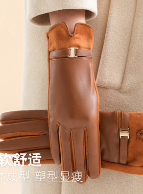 字母手套冬天女高档加绒加厚保暖麂皮绒女士防寒骑车防风触屏滑雪