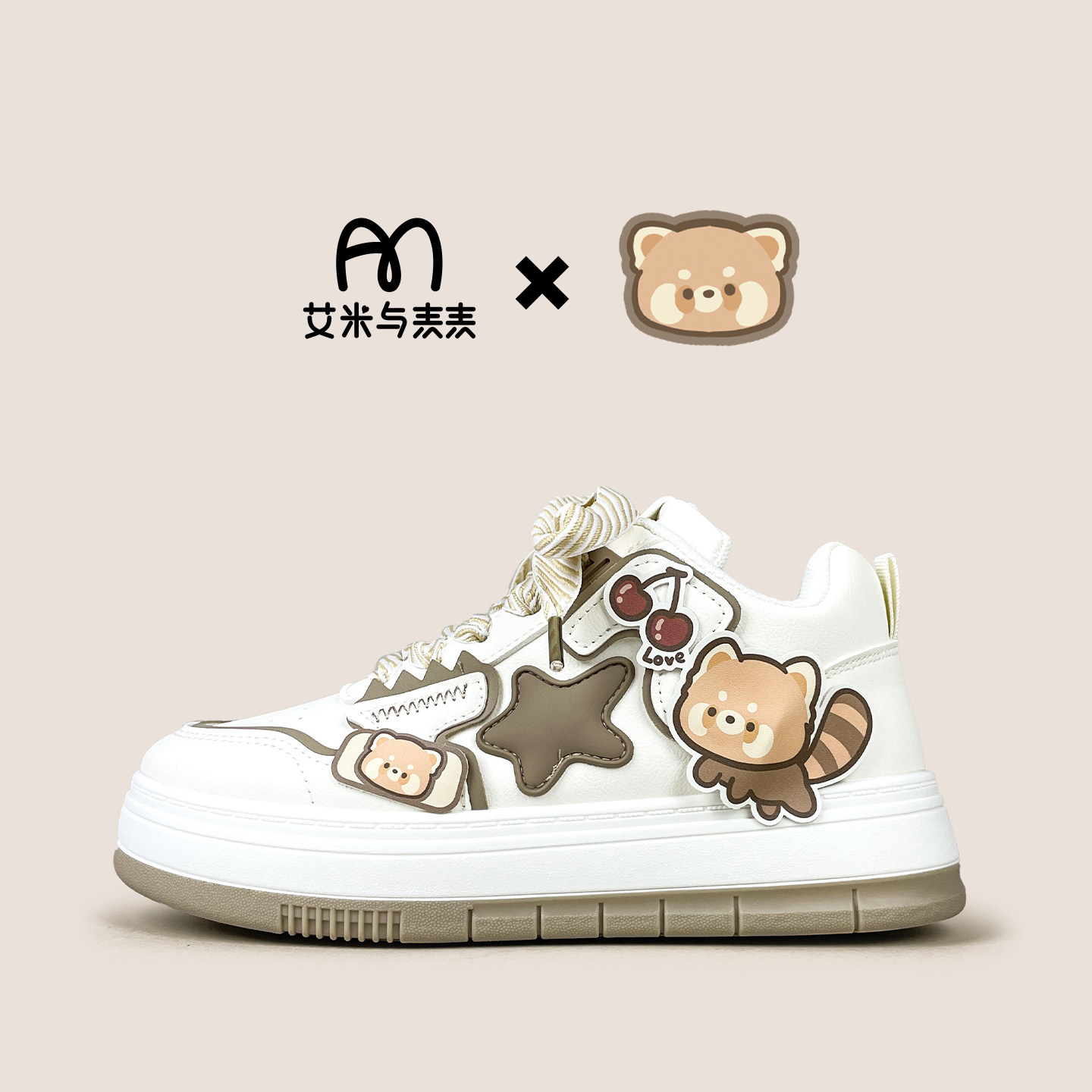 日系可爱小熊猫高帮板鞋图片
