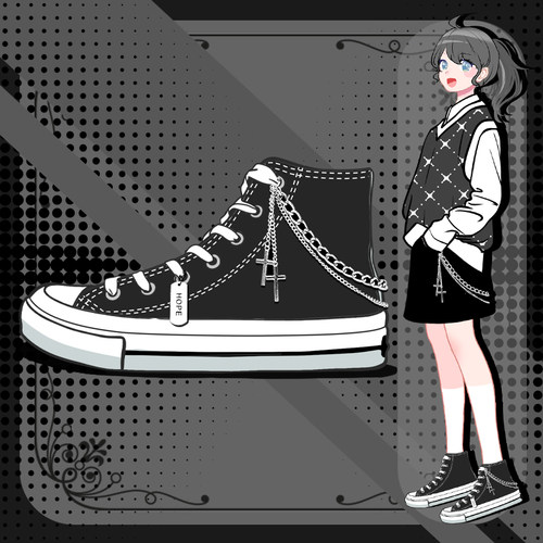 原创设计感小众黑色高帮帆布鞋