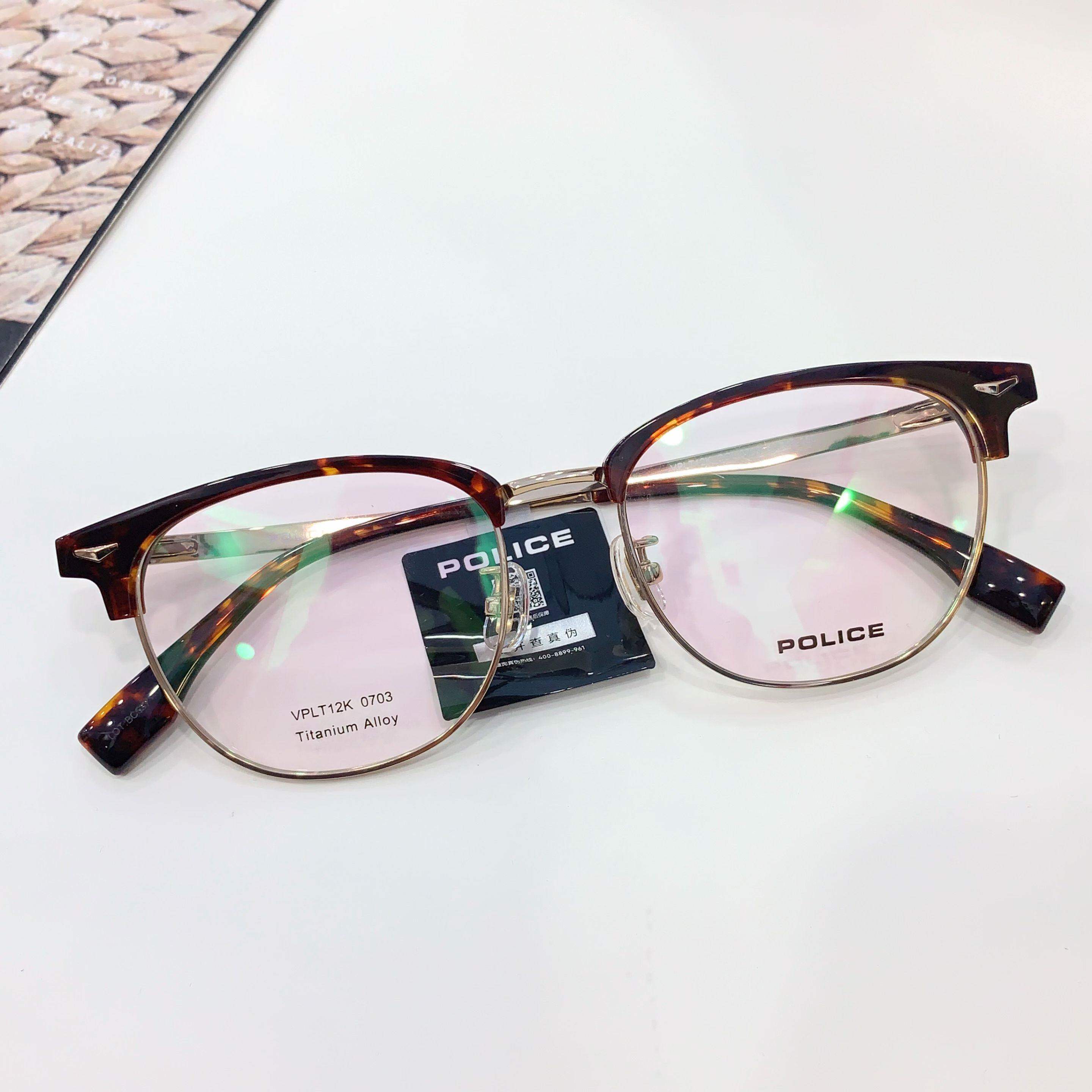 POLICE魄力思警察眼镜框眉毛半框镜架光学男女近视复古钛VPLT12K