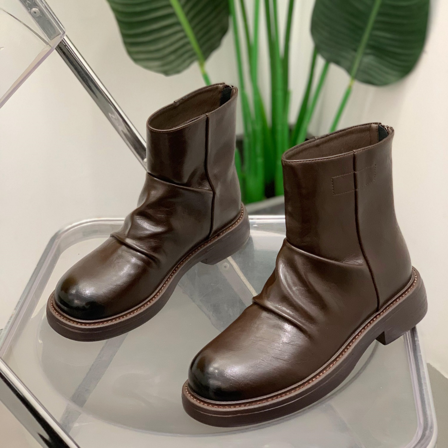 英伦厚底褶皱显瘦堆堆靴女