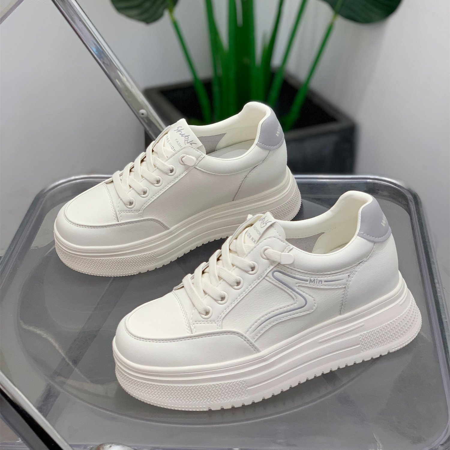 气质简约内增高真皮小白鞋女2025夏季新款小个子轻便百搭休闲板鞋,女鞋,时尚休闲鞋,淘宝优惠券,粉丝福利购,淘宝优惠卷