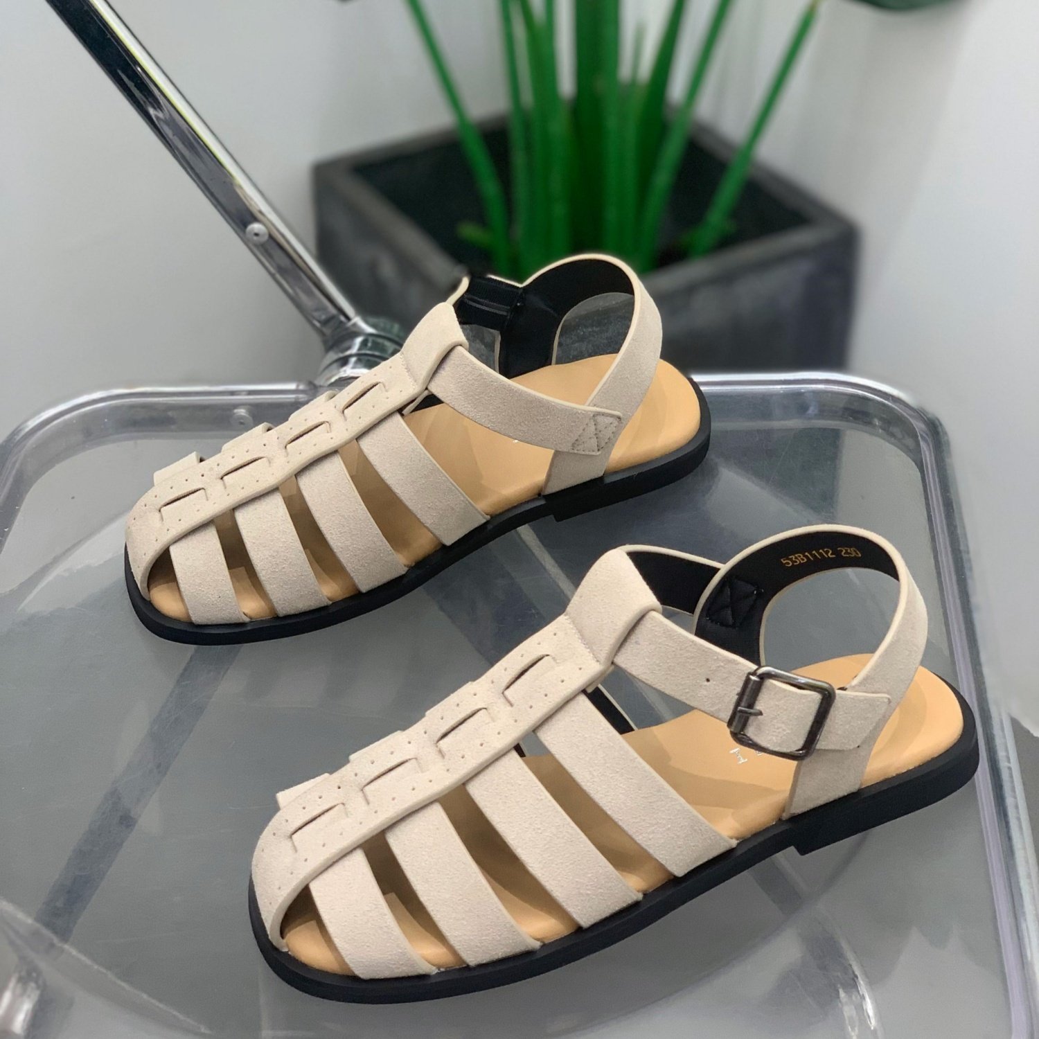 韩版编织罗马包头凉鞋女2025夏季新款勃肯鞋时尚平底学院风猪笼鞋,女鞋,罗马凉鞋,淘宝优惠券,粉丝福利购,淘宝优惠卷