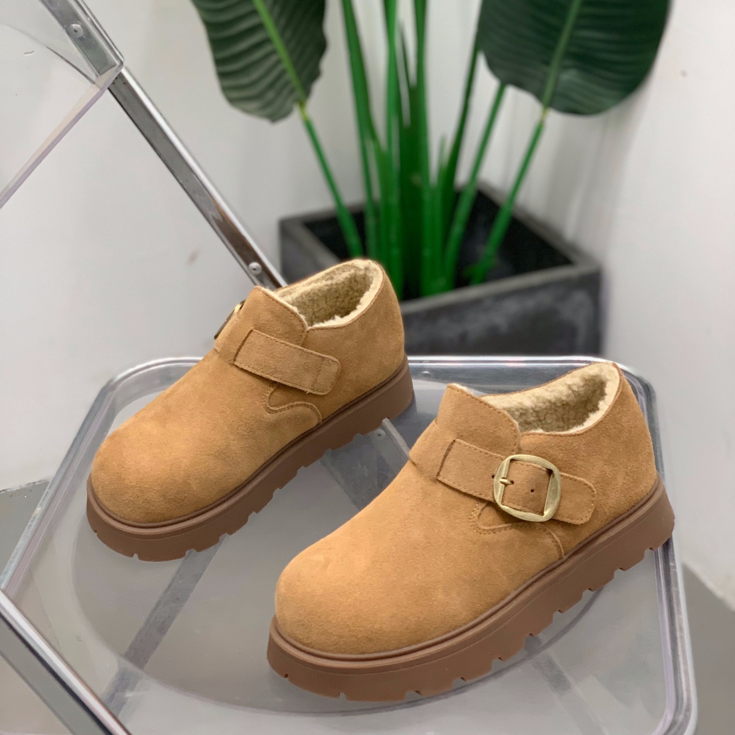 真皮加绒保暖全包勃肯鞋女