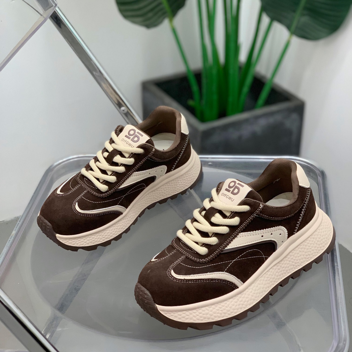 复古真皮老爹鞋女厚底增高显瘦