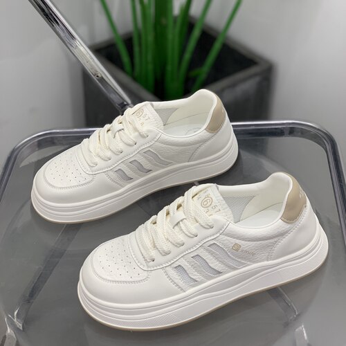 真皮平底板鞋女网面透气百搭