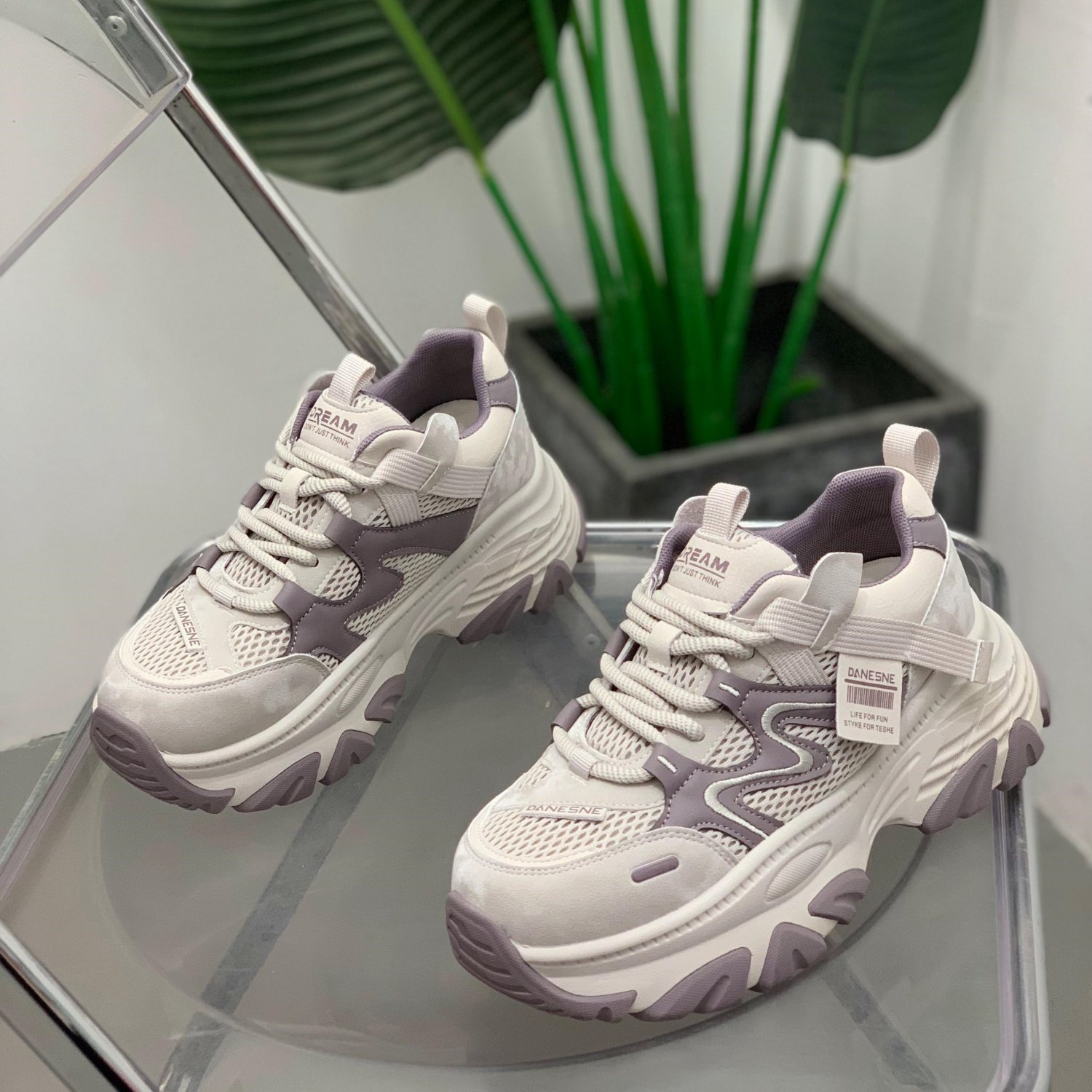 真皮网面老爹鞋女2026年春季新款轻便运动鞋厚底增高显瘦休闲女鞋,女鞋,时尚休闲鞋,淘宝优惠券,粉丝福利购,淘宝优惠卷