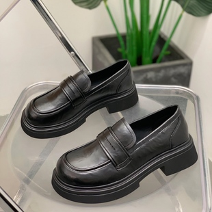 女增高配裙子百搭单鞋 英伦风小皮鞋 一脚蹬乐福鞋 女2025年秋季 新款