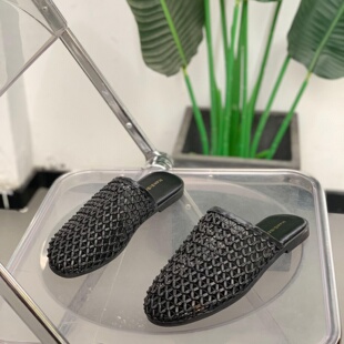 平底包头半拖休闲百搭镂空凉拖鞋 外穿沙滩鞋 女2026夏季 编织穆勒鞋